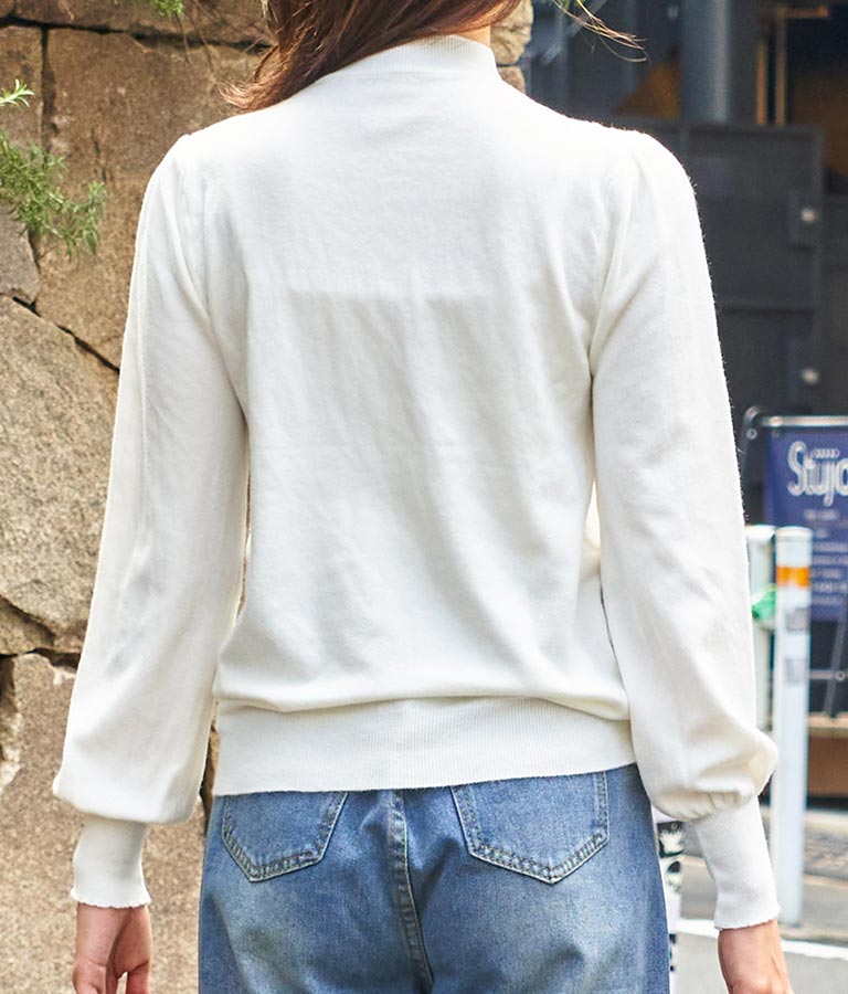 シャーリング デザイン パフスリーブ ニット トップス 長袖 553-5860