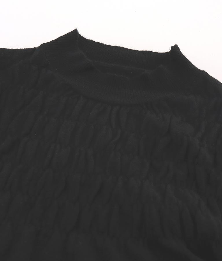 シャーリング デザイン パフスリーブ ニット トップス 長袖 553-5860