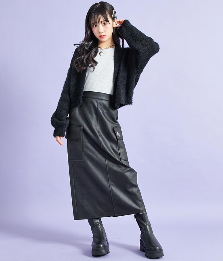 フェイクレザー カーゴ ロング スカート 911-7347