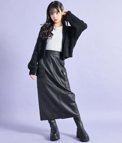 フェイクレザー カーゴ ロング スカート 911-7347