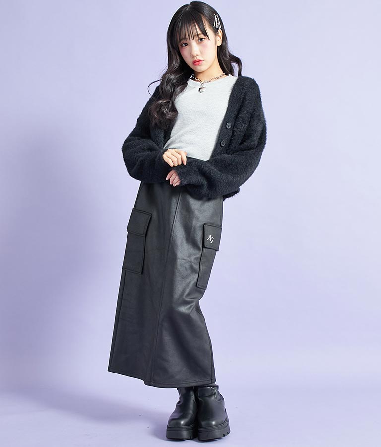 フェイクレザー カーゴ ロング スカート 911-7347