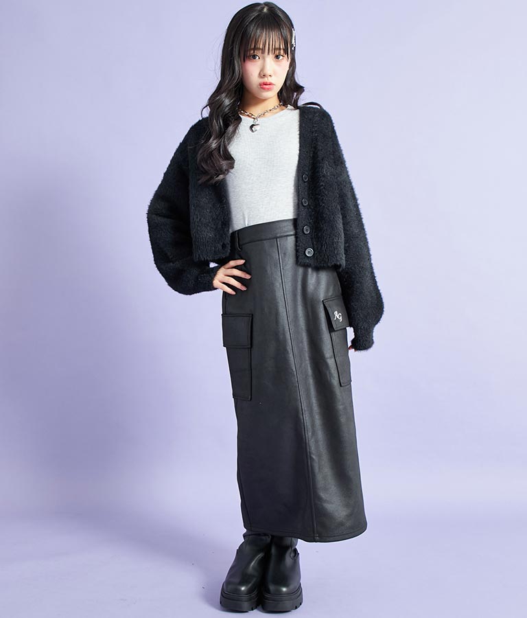 フェイクレザー カーゴ ロング スカート 911-7347