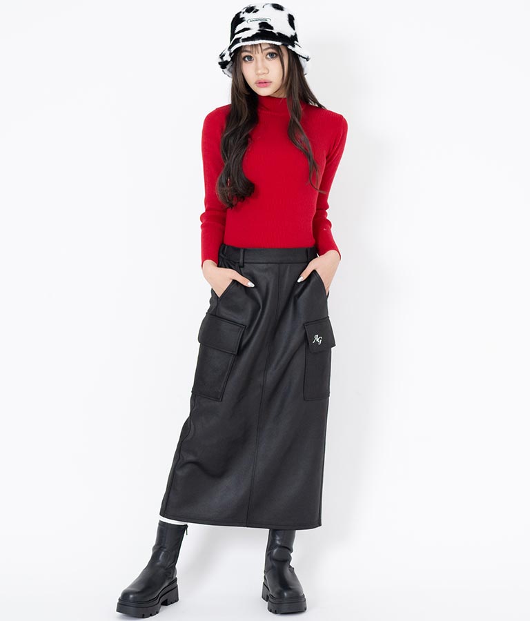 フェイクレザー カーゴ ロング スカート 911-7347
