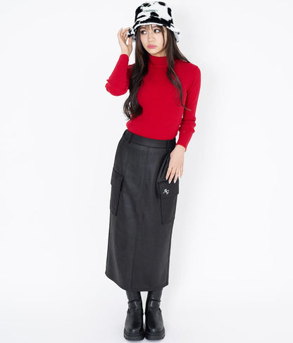 フェイクレザー カーゴ ロング スカート 911-7347