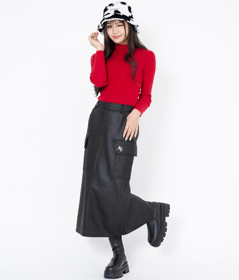 フェイクレザー カーゴ ロング スカート 911-7347