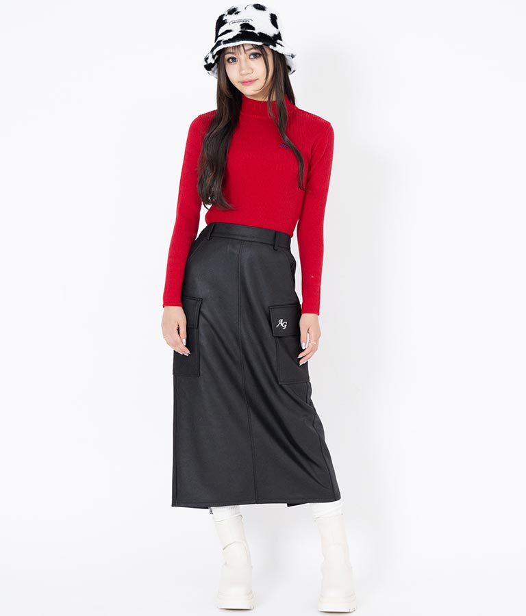 フェイクレザー カーゴ ロング スカート 911-7347