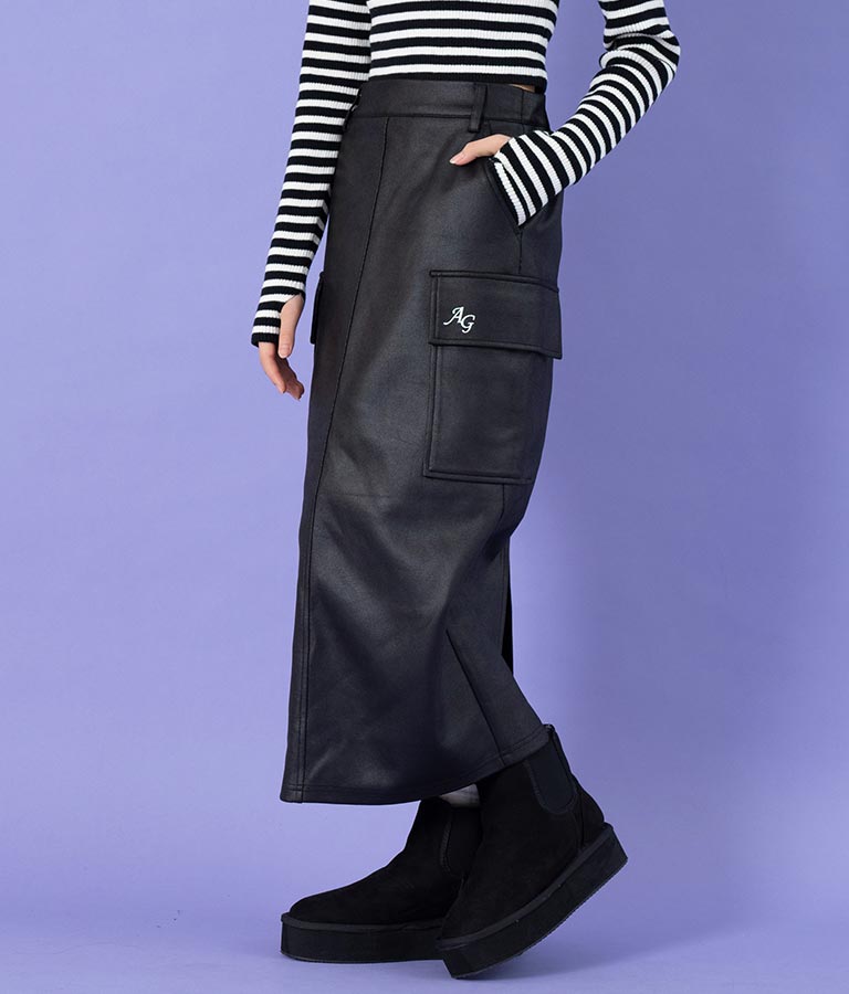 フェイクレザー カーゴ ロング スカート 911-7347