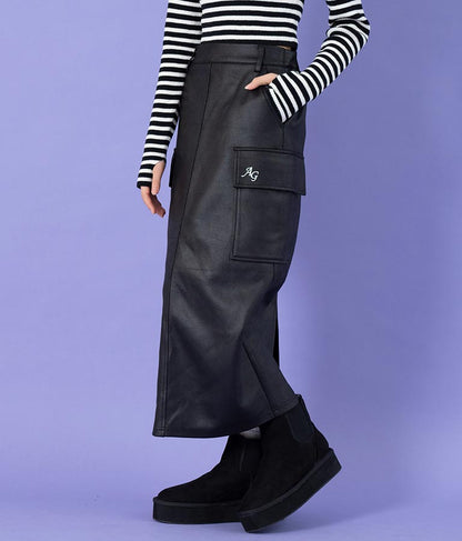 フェイクレザー カーゴ ロング スカート 911-7347