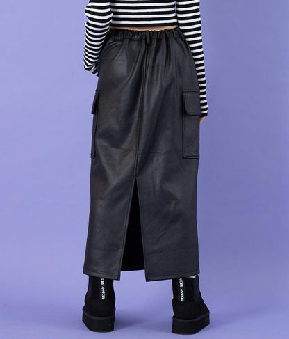 フェイクレザー カーゴ ロング スカート 911-7347