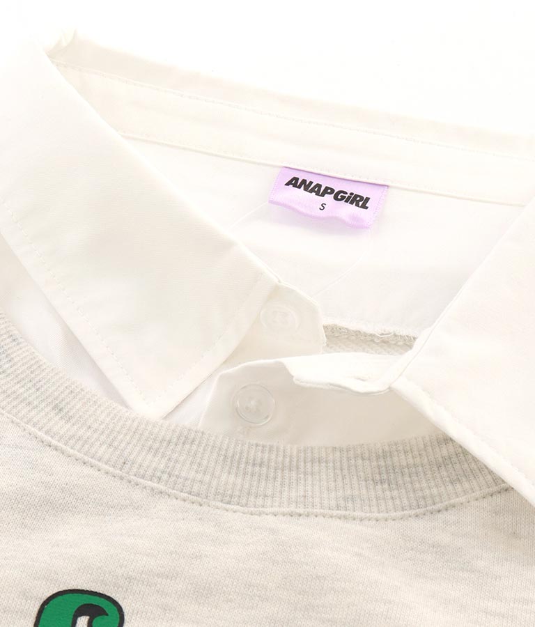 シャツフェイク レイヤード 裏毛 スウェット トレーナー 913-7354