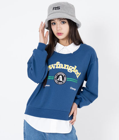 シャツフェイク レイヤード 裏毛 スウェット トレーナー 913-7354