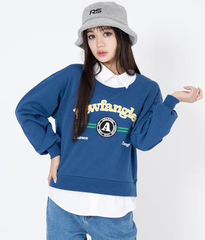 シャツフェイク レイヤード 裏毛 スウェット トレーナー 913-7354