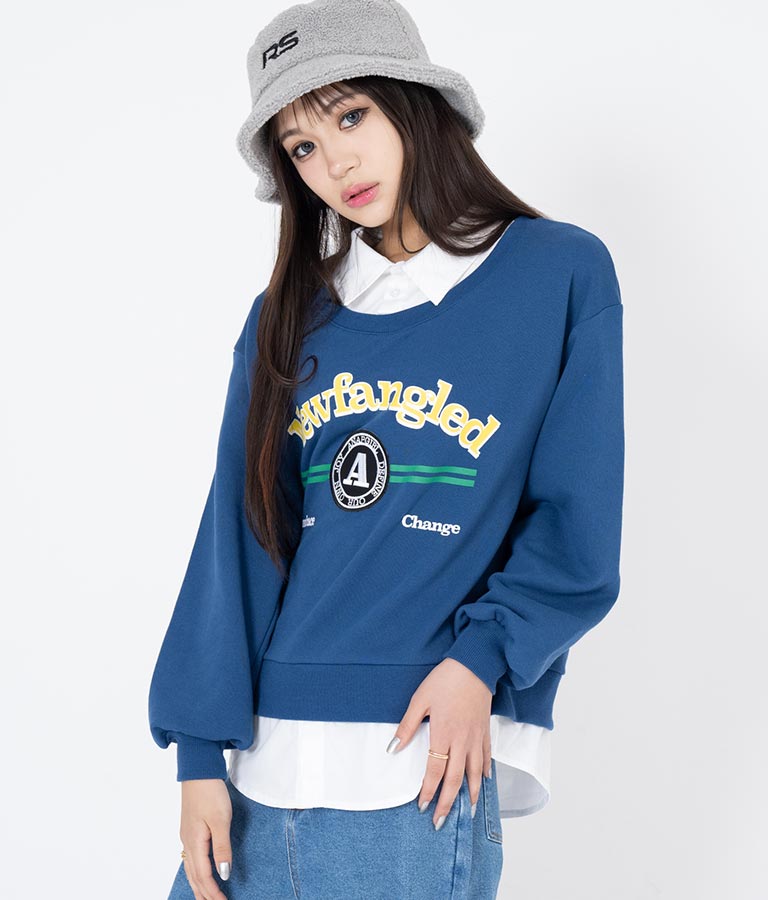 シャツフェイク レイヤード 裏毛 スウェット トレーナー 913-7354