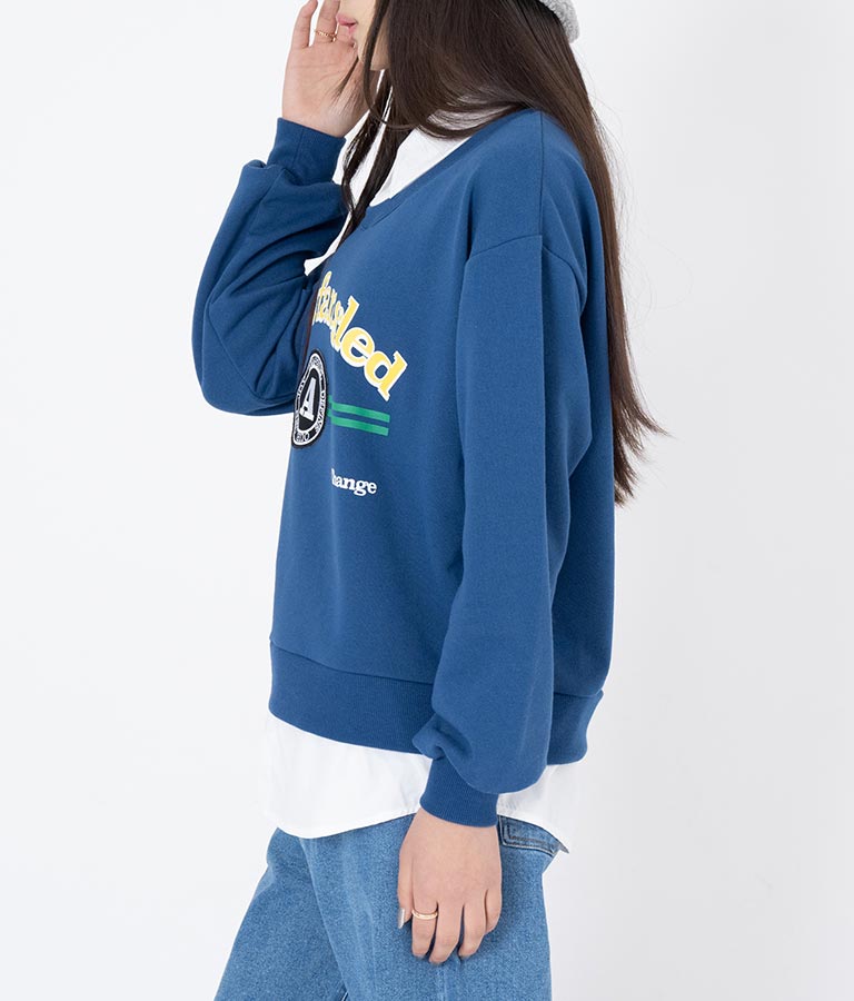 シャツフェイク レイヤード 裏毛 スウェット トレーナー 913-7354