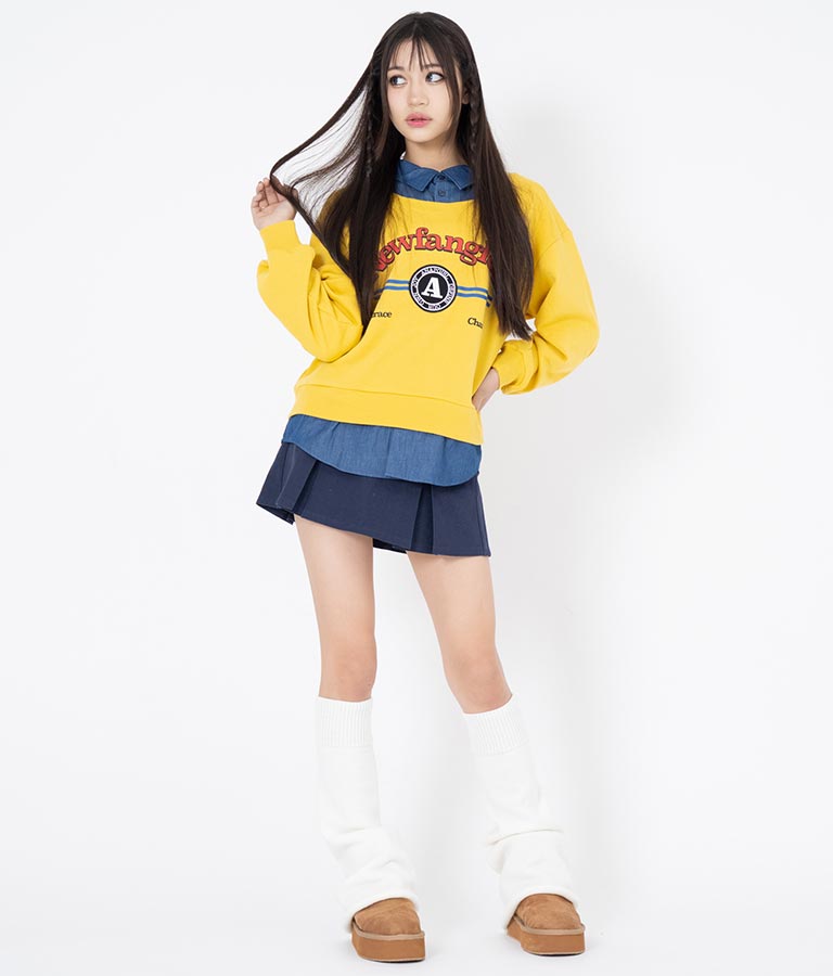 シャツフェイク レイヤード 裏毛 スウェット トレーナー 913-7354