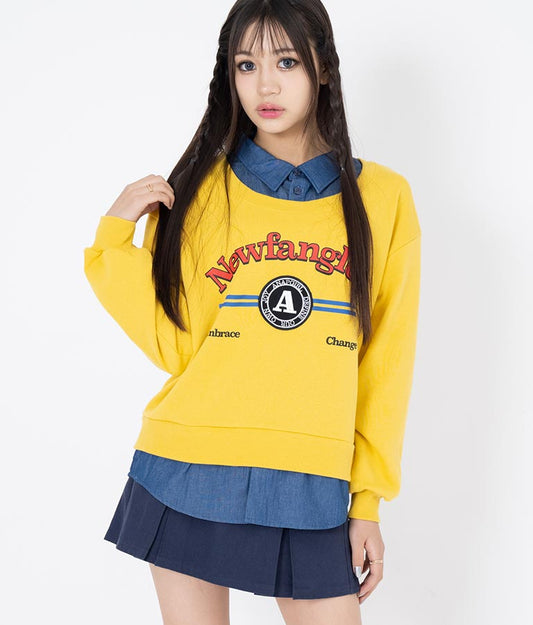 シャツフェイク レイヤード 裏毛 スウェット トレーナー 913-7354