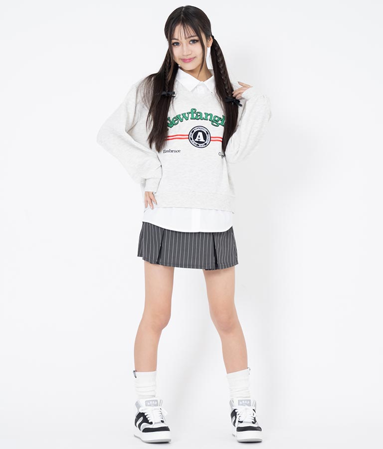 シャツフェイク レイヤード 裏毛 スウェット トレーナー 913-7354