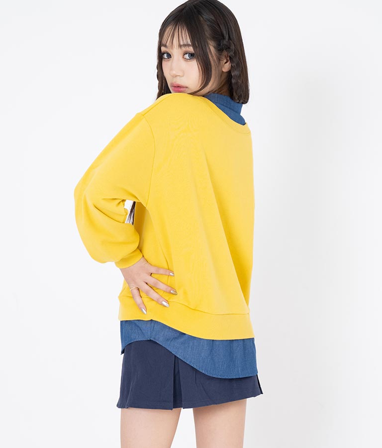 シャツフェイク レイヤード 裏毛 スウェット トレーナー 913-7354