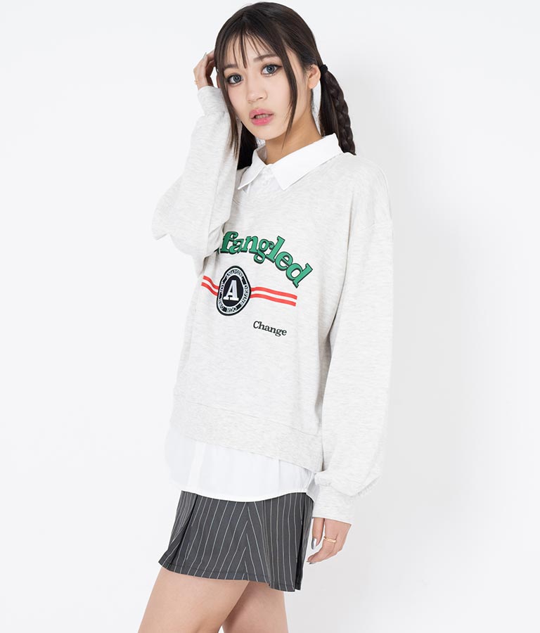 シャツフェイク レイヤード 裏毛 スウェット トレーナー 913-7354