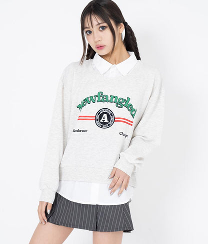 シャツフェイク レイヤード 裏毛 スウェット トレーナー 913-7354