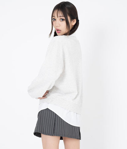 シャツフェイク レイヤード 裏毛 スウェット トレーナー 913-7354