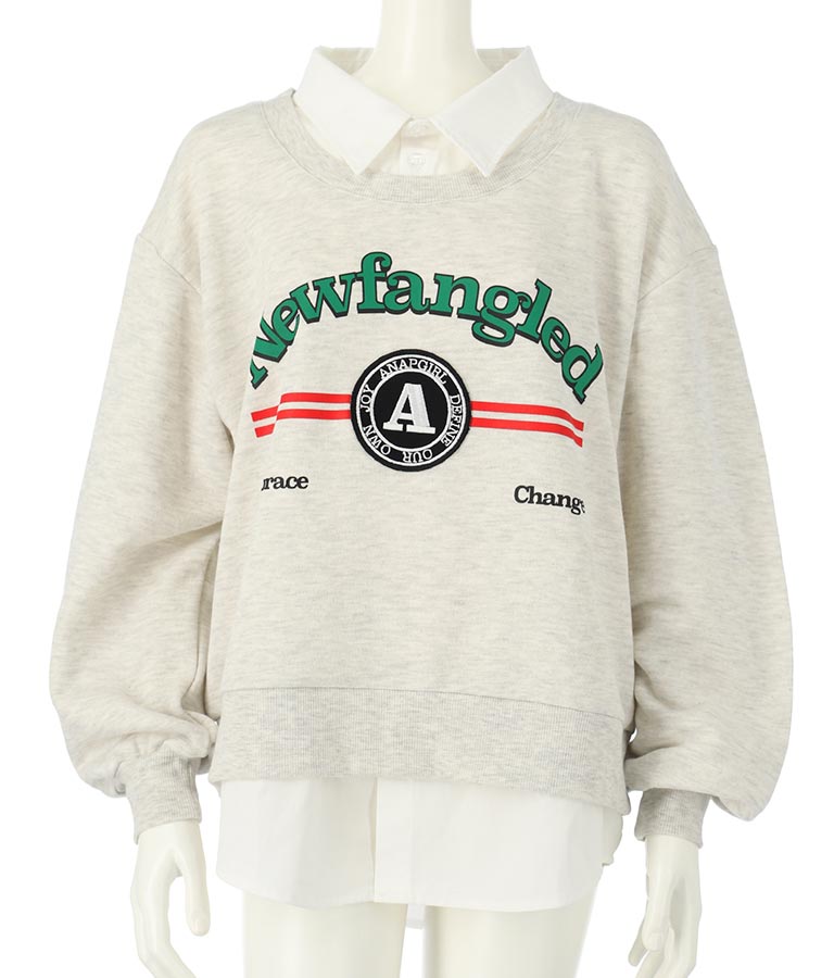 シャツフェイク レイヤード 裏毛 スウェット トレーナー 913-7354