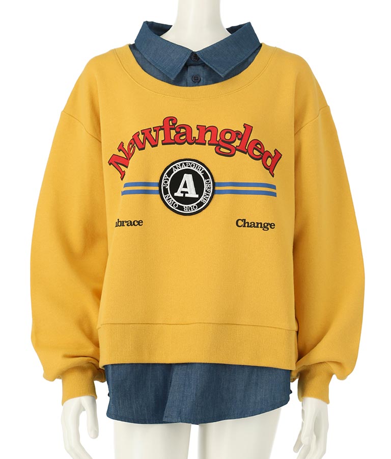 シャツフェイク レイヤード 裏毛 スウェット トレーナー 913-7354