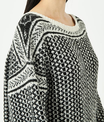 幾何学柄 起毛 モヘア ニット ボートネック 長袖 493-2622