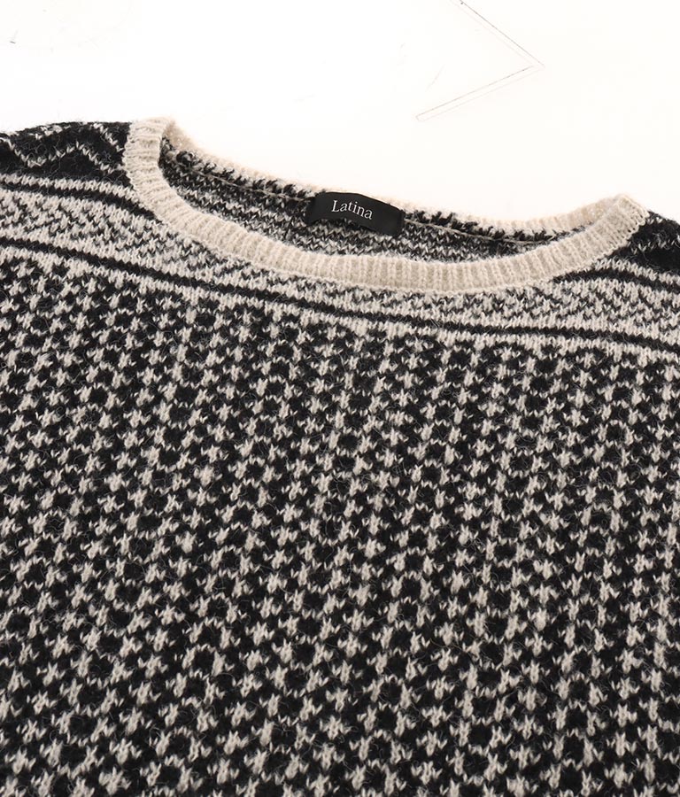 幾何学柄 起毛 モヘア ニット ボートネック 長袖 493-2622