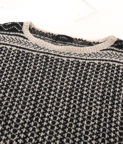 幾何学柄 起毛 モヘア ニット ボートネック 長袖 493-2622