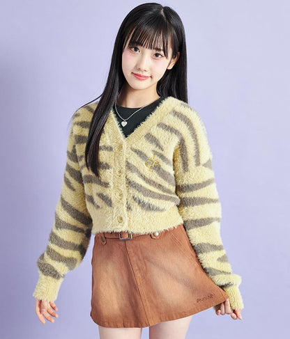 シャギー ショート カーディガン× リブ トップス セット