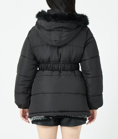 ベルト付き フェイクファーフード 中綿 コート 496-2581