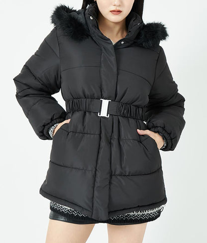 ベルト付き フェイクファーフード 中綿 コート 496-2581