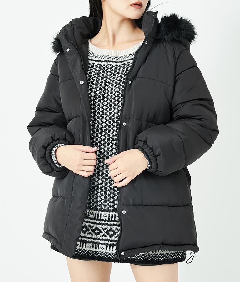 ベルト付き フェイクファーフード 中綿 コート 496-2581