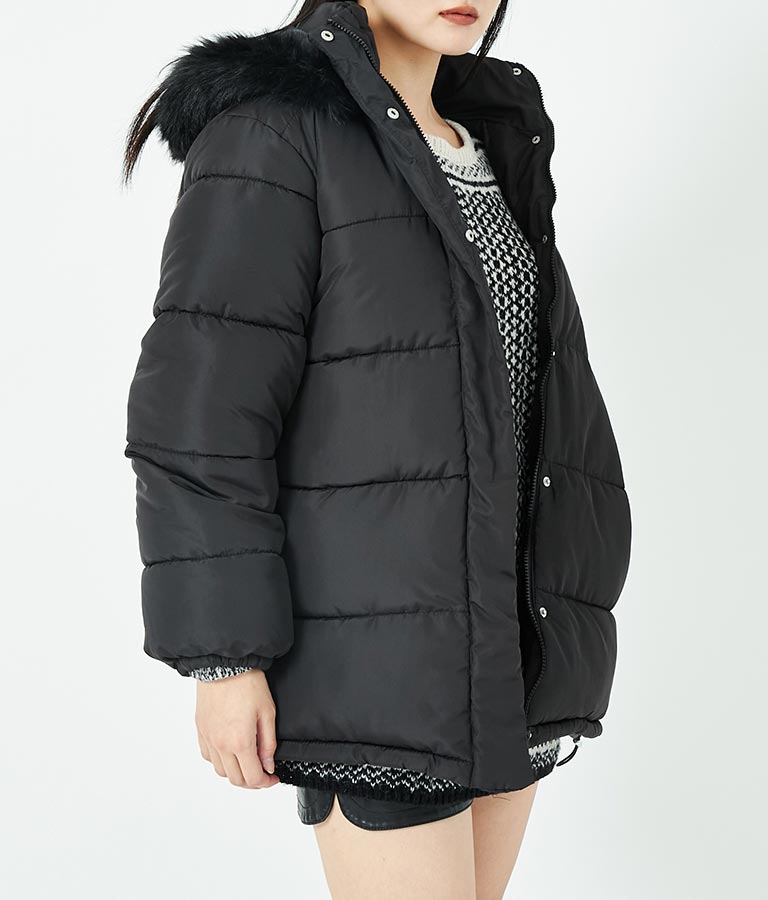 ベルト付き フェイクファーフード 中綿 コート 496-2581