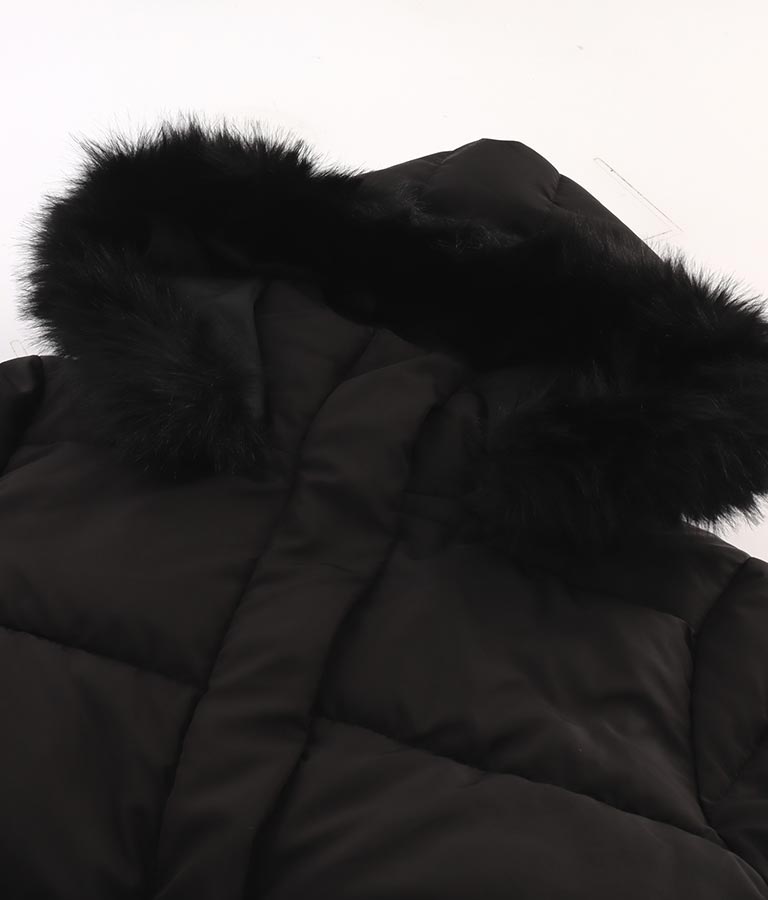 ベルト付き フェイクファーフード 中綿 コート 496-2581