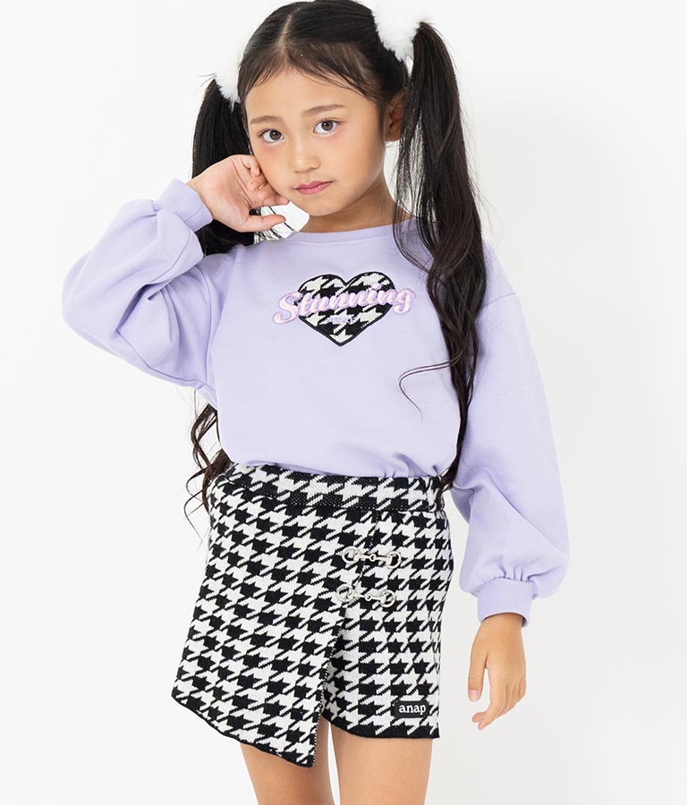 千鳥柄 ハート ワッペン 裏毛 スウェット トレーナー 423-3167