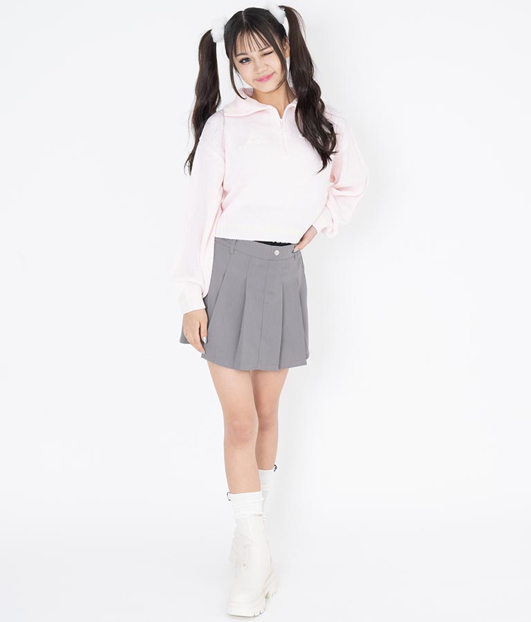 ハーフジップ 衿付 ショート ニット トップス 913-7319