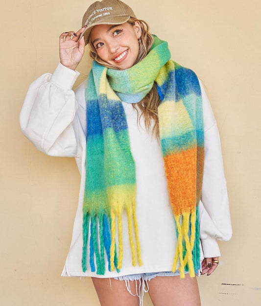 起毛フェイクウール大判チェックマフラー 859-5690