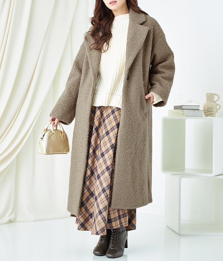 リングボア テーラード ロング コート 526-6712