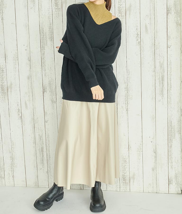 フェイクレザー フレア スカート 151-5512