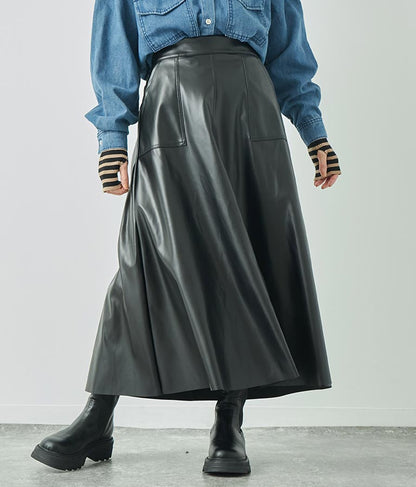 フェイクレザー フレア スカート 151-5512