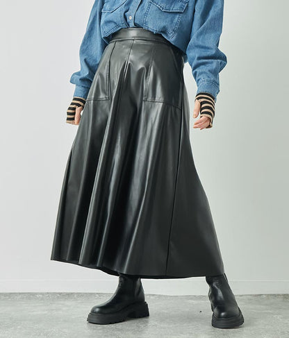 フェイクレザー フレア スカート 151-5512