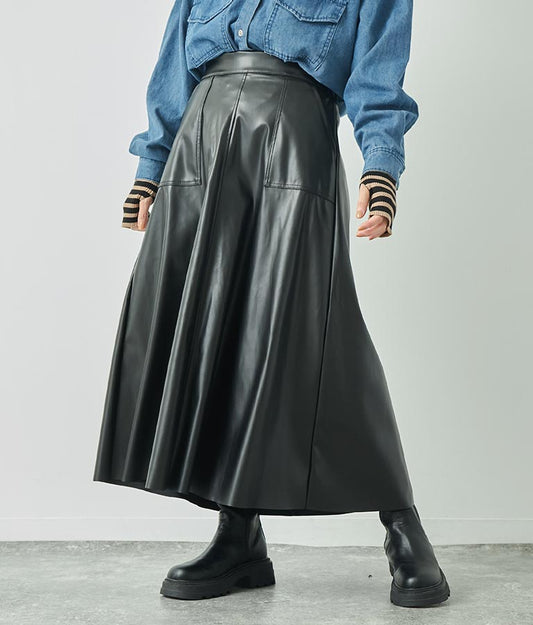 フェイクレザー フレア スカート 151-5512