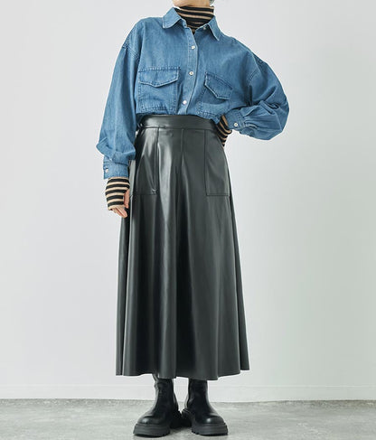 フェイクレザー フレア スカート 151-5512