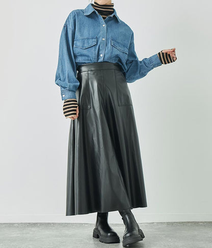 フェイクレザー フレア スカート 151-5512