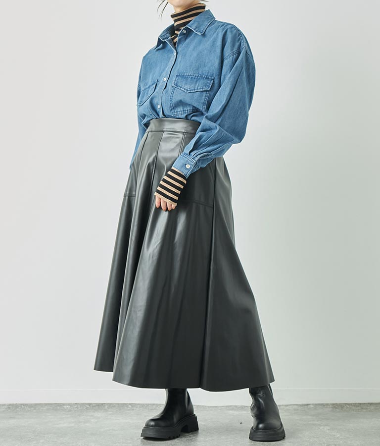 フェイクレザー フレア スカート 151-5512