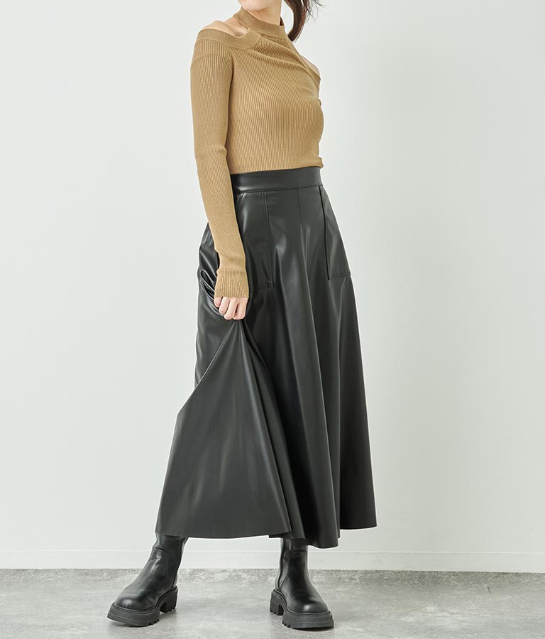 フェイクレザー フレア スカート 151-5512