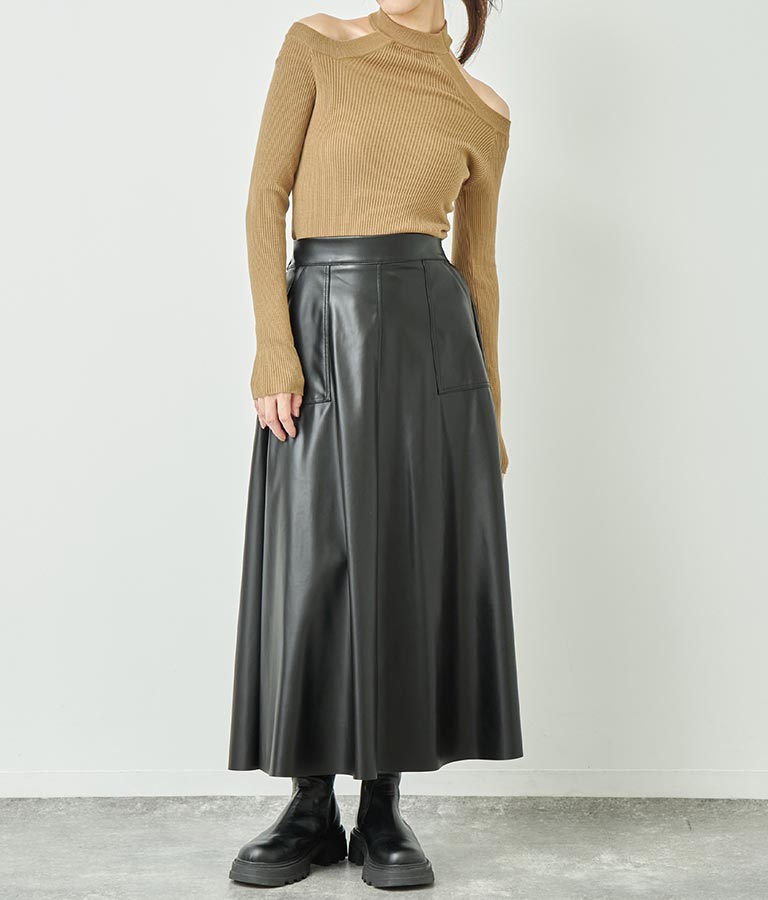 フェイクレザー フレア スカート 151-5512