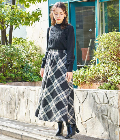 シャーリング デザイン パフスリーブ ニット トップス 長袖 553-5860